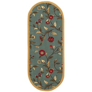 Ottohome Collection Non-Slip Rubberback Floral Leaves 2x5 Oval Runner Rug,1 ft. 8 in. x 4 ft. 11 in.,Dark Seafoam Green