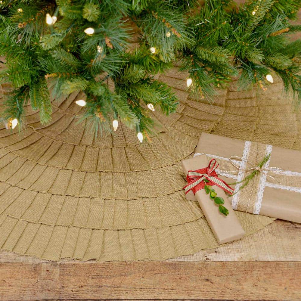 Festive Natural Burlap Ruffled Christmas Tree Skirt 48" Diameter