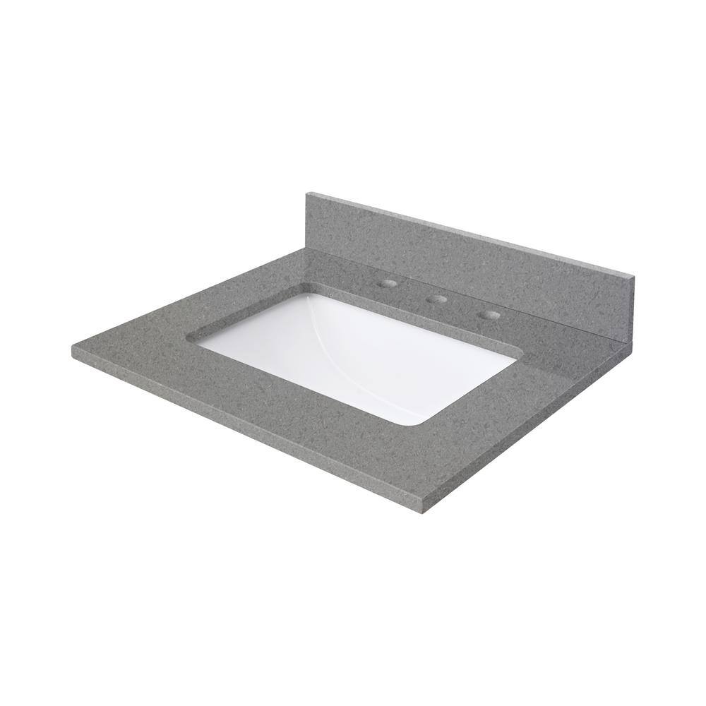 25'' Matte Gray Quartz Single Bathroom Vanity Top with Sink