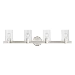 Alexander 35.5 in. 4-Light Brushed Nickel Vanity Light with Clear Glass