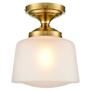13.78 in. 1-Light Gold Flush Mount with Frosted Glass Shade and No Light Bulb Type Included (1-Pack)