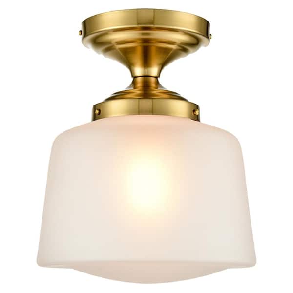 CLAXY 13.78 in. 1-Light Gold Flush Mount with Frosted Glass Shade and No Light Bulb Type Included (1-Pack)