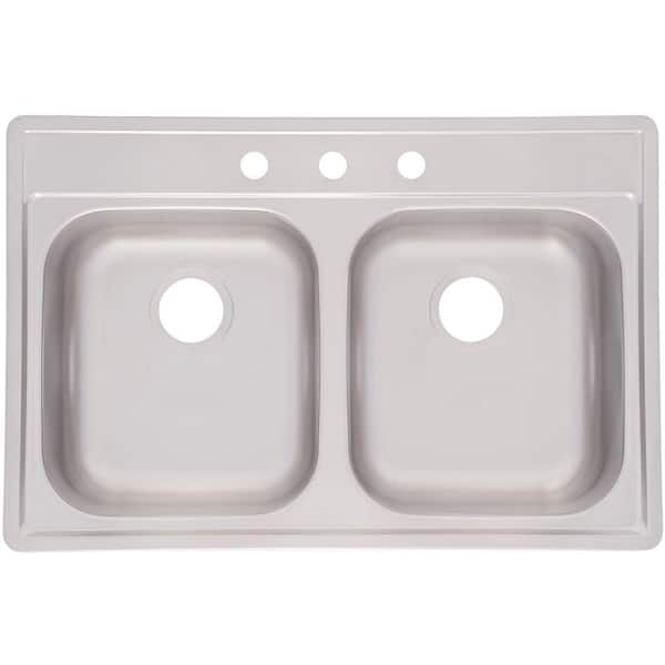 KINDRED Drop-In Stainless Steel 33.in 3-Hole Double Bowl Kitchen Sink