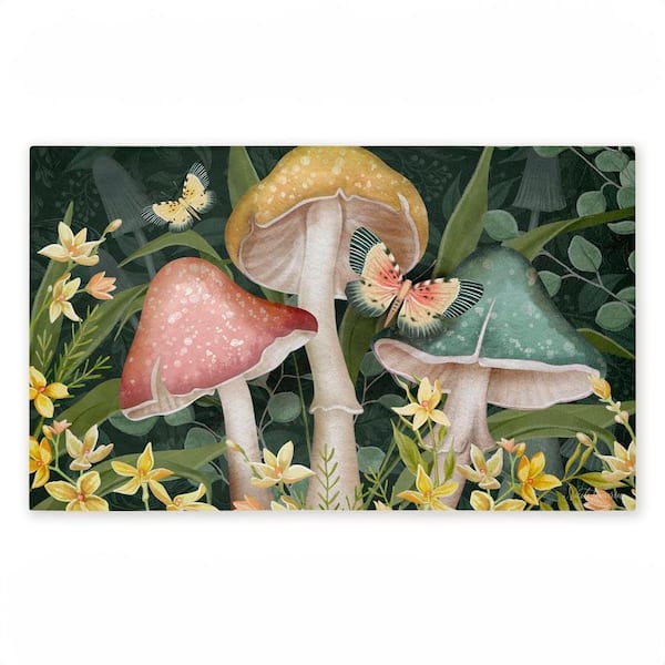 Midnight Garden Mushrooms Green 18 in. x 30 in. Polyester Non-Slip Outdoor Door Mat
