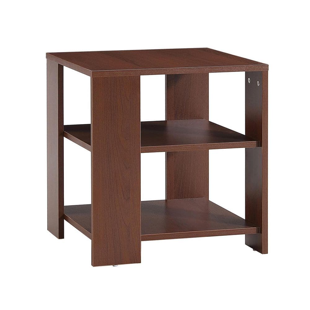 YOFE 17.7 in. Classic Brown Square 3Tier Wood Small Side Table Living Room Sofa End Table with