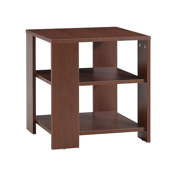 YOFE 17.7 in. Classic Brown Square 3-Tier Wood Small Side Table Living Room Sofa End Table with Storage Shelves Nightstand