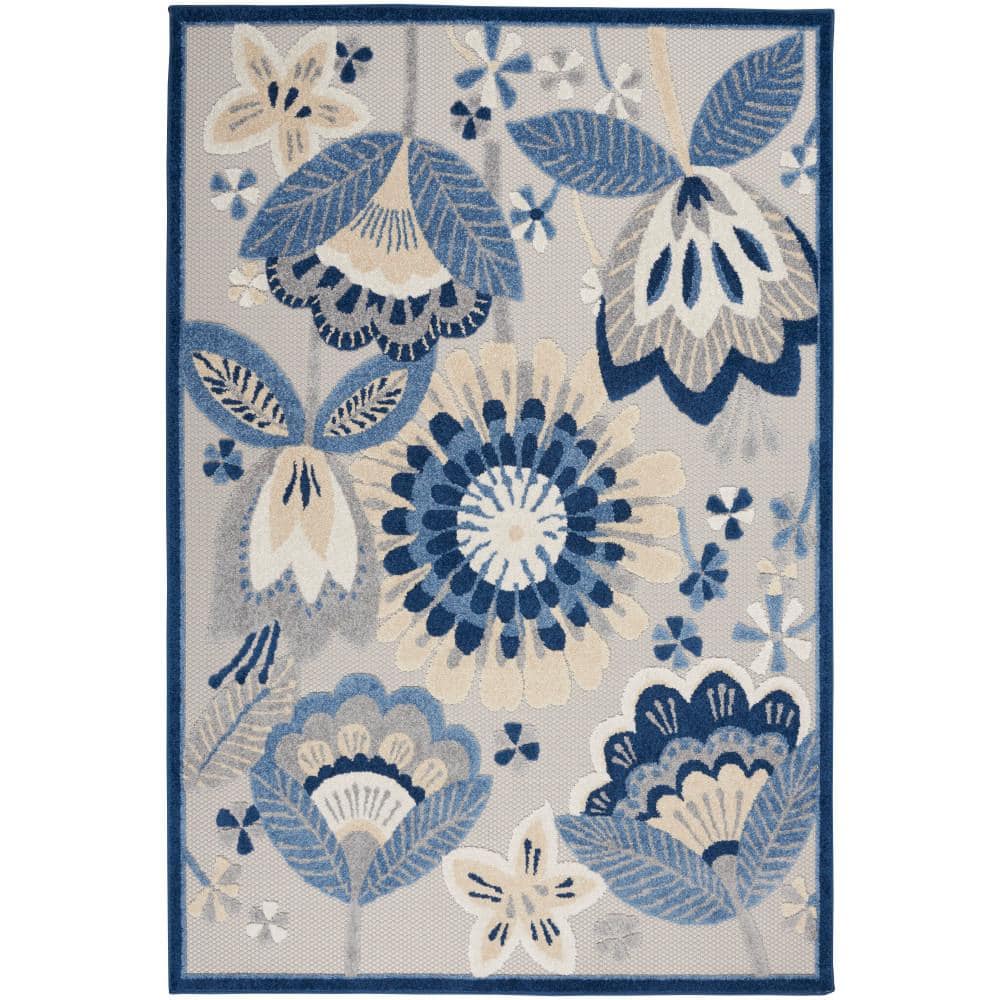 Aloha Blue/Gray 6 ft. x 9 ft. Floral Contemporary Indoor/Outdoor Patio Area Rug price history on PriceWatchPro