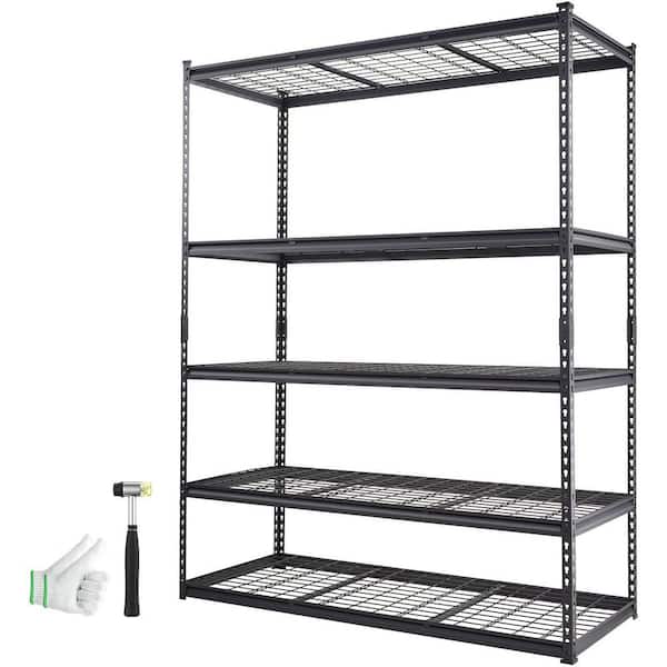 5-Tiers Heavy Duty Steel Adjustable Boltless Garage Storage Shelving Unit in Black (60 in. W x 78 in. H x 24 in. D)