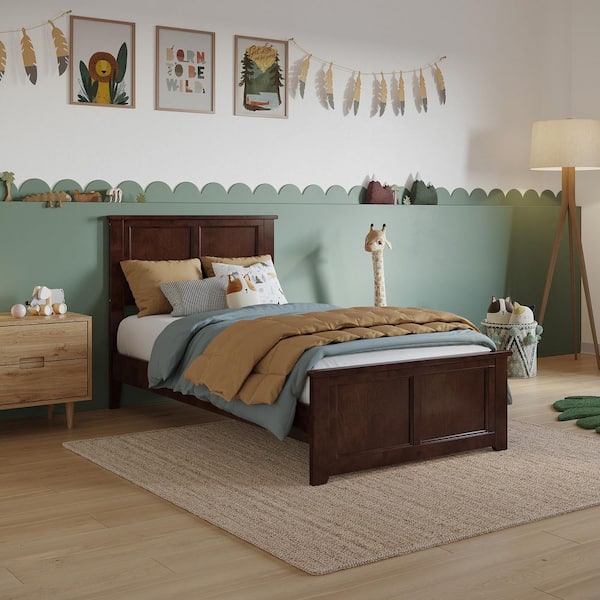 AFI Charlotte Walnut Brown Solid Wood Frame Twin Low Profile Platform Bed Matching Footboard