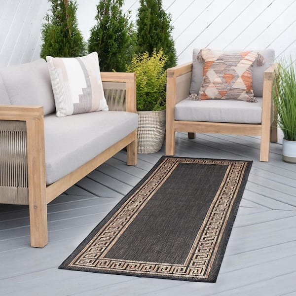 Eco Gold 3 ft.x10 ft. Greek Key Indoor Outdoor Area Rug