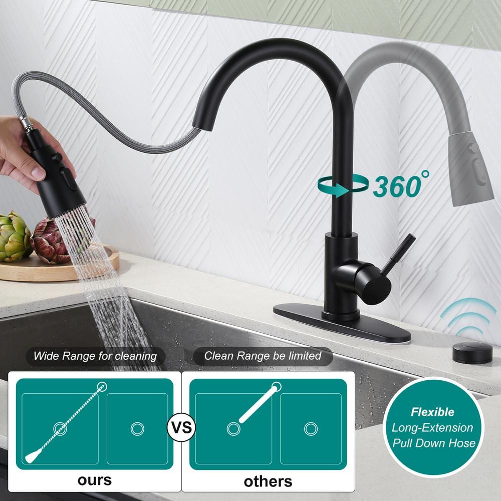 Matte Black Touchless Pull-Down Kitchen Faucet with Spray