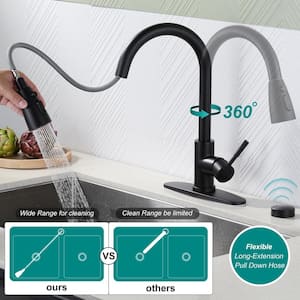 Touchless Single handle Kitchen Pull-Down Sprayer Kitchen Faucet with Mobile Motion Sensor in Matte Black