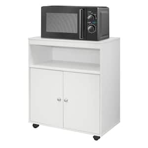 SignatureHome Vericombe White Finish 2-Door Accent Cabinet Microwave Kitchen Cart With 4 Wheels. (27Lx14Wx30H)