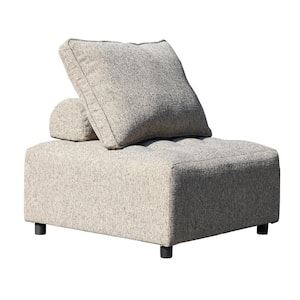 1-Piece Aluminum Outdoor Sectional Chair Single Modular Sofa with Pillow, Waterproof Sofa Cover, Light Brown Cushion