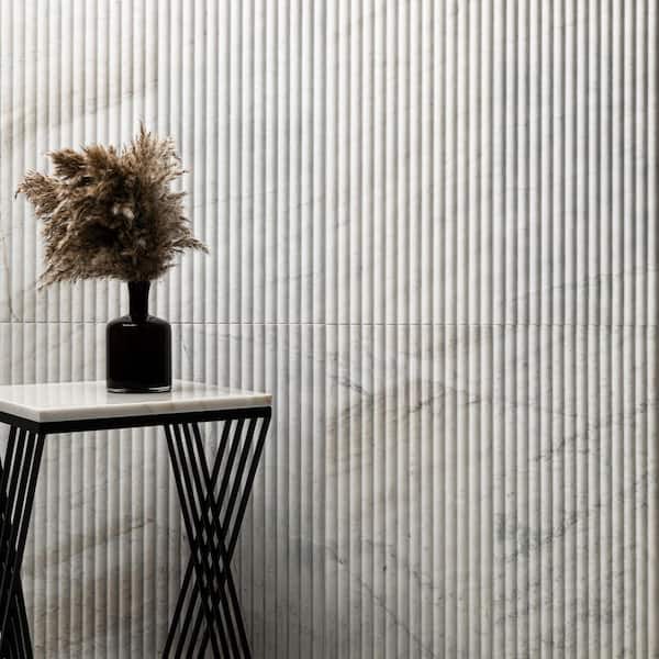 Arabescato Venato Milano Ribbo 12 in. x 24 in. Honed Fluted Marble Wall Tile (4 sq. ft./Case)