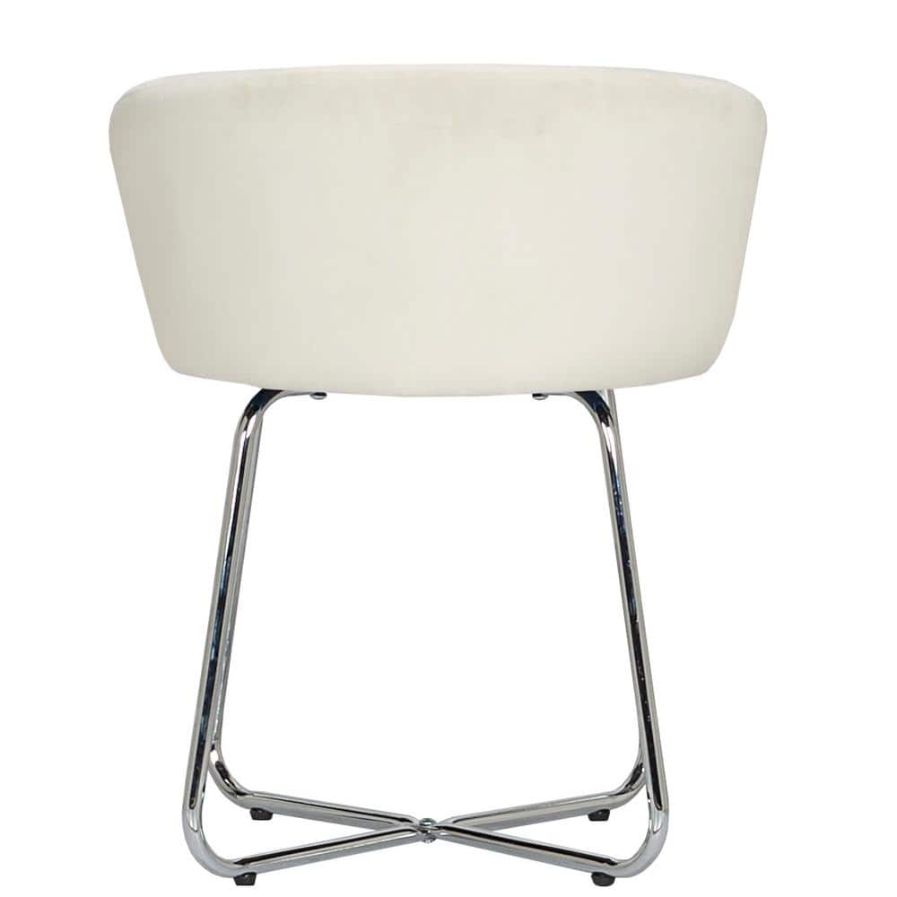 Marisol Chrome-Finished Metal Vanity Stool with Off-White Velvet