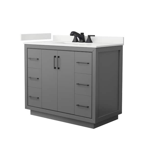 Wyndham Collection Icon 42 in. W x 22 in. D x 35 in. H Single Bath Vanity in Dark Gray with White Quartz Top