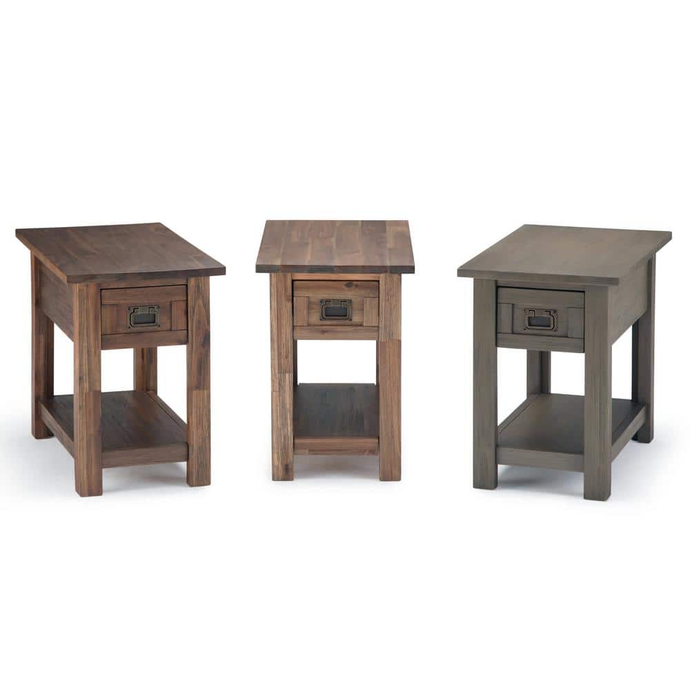 Rustic Natural Aged Brown Acacia Wood Narrow Side Table with Storage