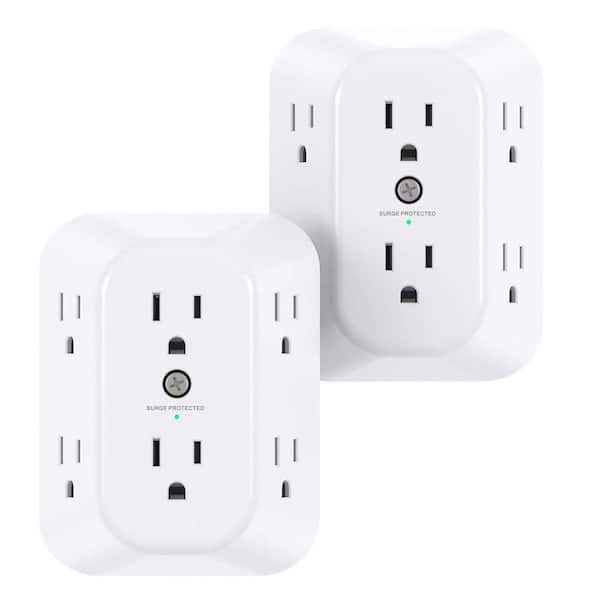 2-Pack Surge Protector Outlet Extender Splitter 6 AC Multi Plug Wall Adapter 1800J for Home Office Dorm Room