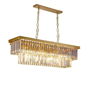 31 in. 8-Light Gold Rectangle Crystal Chandelier, Luxury Pendant Light for Dining Room, Bulbs Included