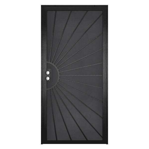 Unique Home Designs 36 in. x 80 in. Solana Black Surface Mount Outswing Steel Security Door with Perforated Metal Screen