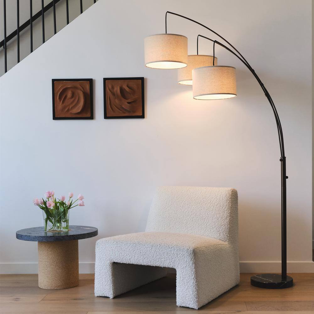 Bronze Trilage 84" Adjustable 3-Light LED Floor Lamp with Beige Shades
