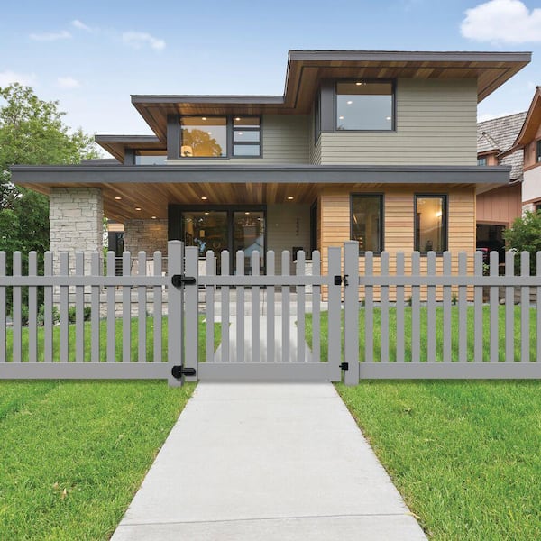 Kettle 4 ft. x 5 ft. Gray Dogear Picket Straight Vinyl Fence Gate