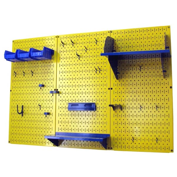 Wall Control 32 in. x 48 in. Metal Pegboard Standard Tool Storage Kit with Yellow Pegboard and Blue Peg Accessories