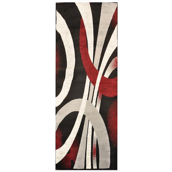 MSRUGS Spinningfields Red/Black 2 ft. x 5 ft. Polypropylene Runner Rug