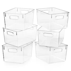 Titan Mall Plastic Stackable Storage Bins 4 Pack, Stacking Bins Open Front  for Kicthen, Garage and Bathroom Cabinet Organizer for Fruit, Vegetable