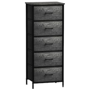 18.00 in. L x 11.87 in. W x 46 in. H 5-Drawer Black Dresser Steel Frame Wood Top Easy Pull Fabric Bins