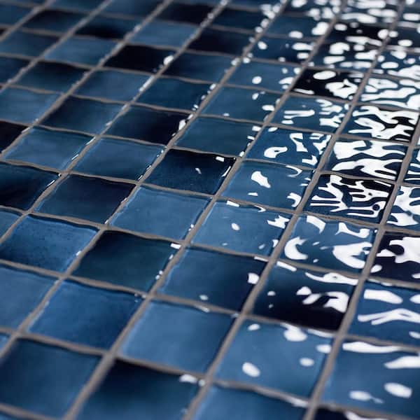 Watermarks Caribbean Blue 2 in. x 2 in. Square Glossy Textured Glass Mosaic Wall and Pool Tile (12 sq. ft./Case)