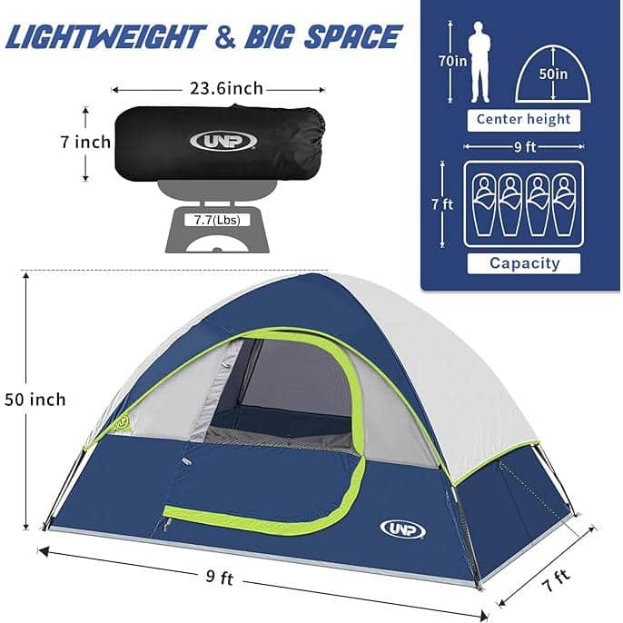 Deep Blue and Gray 4-Person Dome Camping Tent with Rainfly