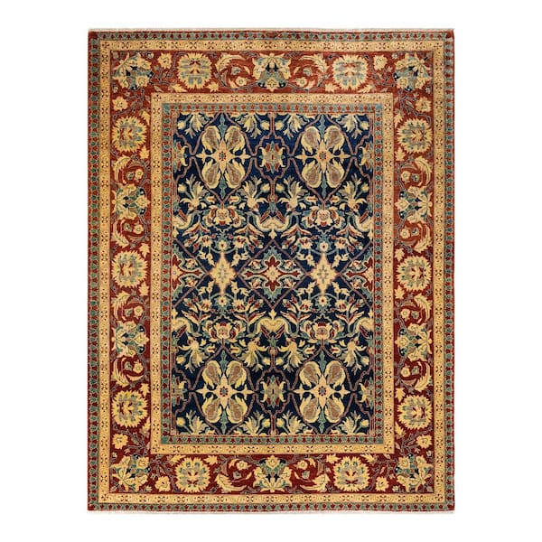 Solo Rugs Eclectic One-of-a-Kind Contemporary Blue 9 ft. 1 in. x 11 ft. 9 in. Floral Area Rug