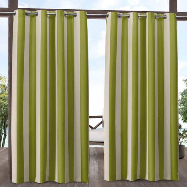 EXCLUSIVE HOME Canopy Stripe Kiwi / Sand Stripe Light Filtering Grommet Top Indoor/Outdoor Curtain, 54 in. W x 108 in. L (Set of 2)