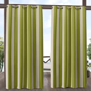 Canopy Stripe Kiwi / Sand Stripe Light Filtering Grommet Top Indoor/Outdoor Curtain, 54 in. W x 108 in. L (Set of 2)