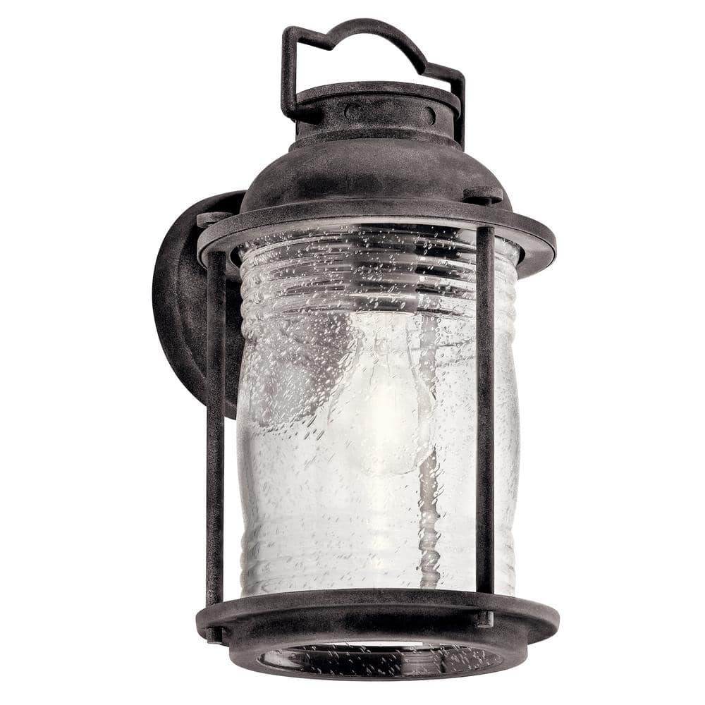 KICHLER Ashland Bay 13.5 in. 1-Light Weathered Zinc Outdoor Hardwired Wall Lantern Sconce with No Bulbs Included (1-Pack)