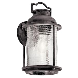 Ashland Bay 13.5 in. 1-Light Weathered Zinc Outdoor Hardwired Wall Lantern Sconce with No Bulbs Included (1-Pack)