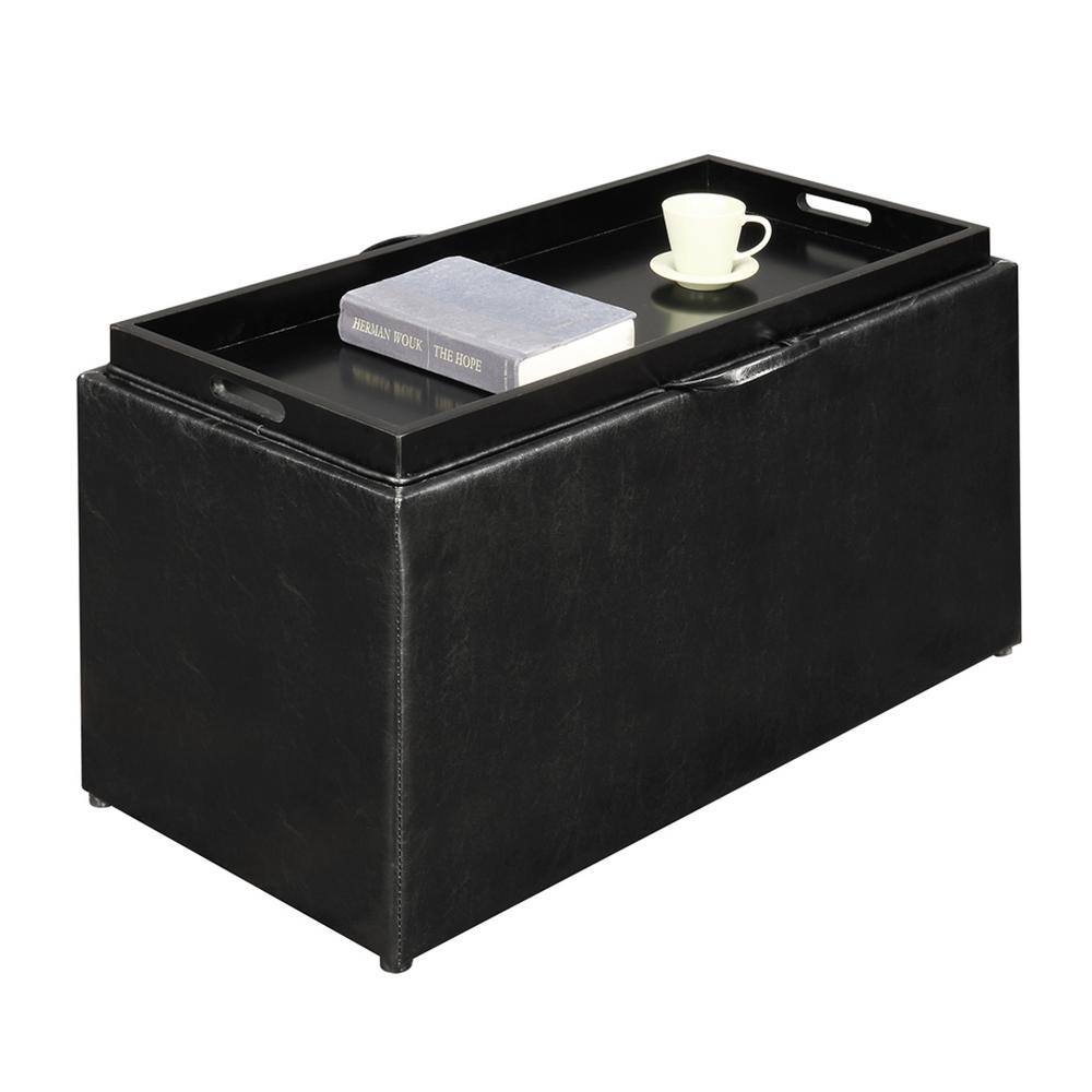 Sheridan Black Faux Leather Storage Bench with Reversible Tray