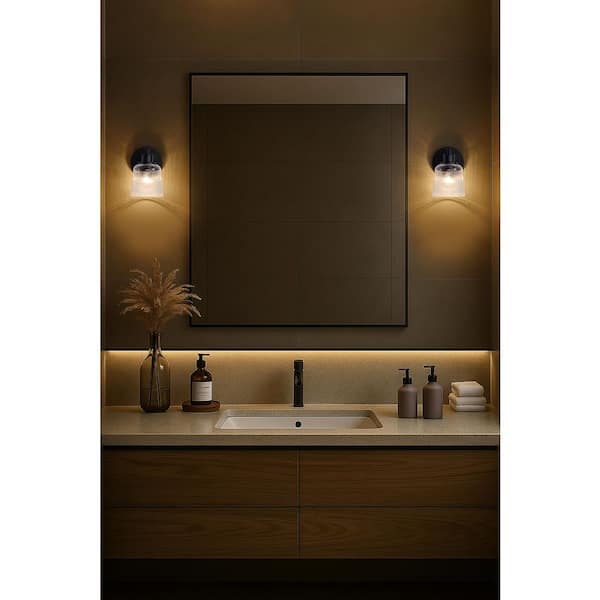 Grayson 5 in. 1-Light Matte Black Vanity Light with Clear Ribbed Glass Shade