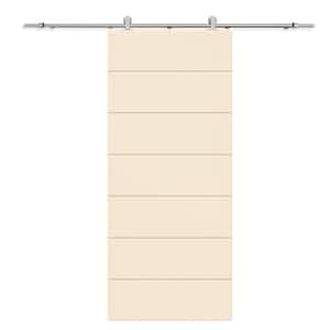 32 in. x 80 in. Beige Stained Composite MDF Paneled Interior Sliding Barn Door with Hardware Kit