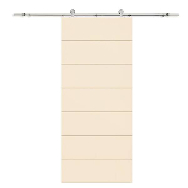 CALHOME 32 in. x 80 in. Beige Painted Composite MDF Paneled Interior Sliding Barn Door with Hardware Kit