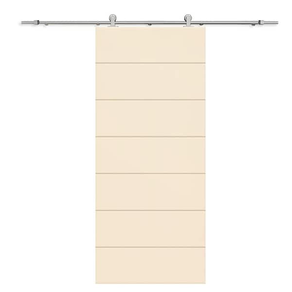 CALHOME 34 in. x 96 in. Beige Stained Composite MDF Paneled Interior Sliding Barn Door with Hardware Kit