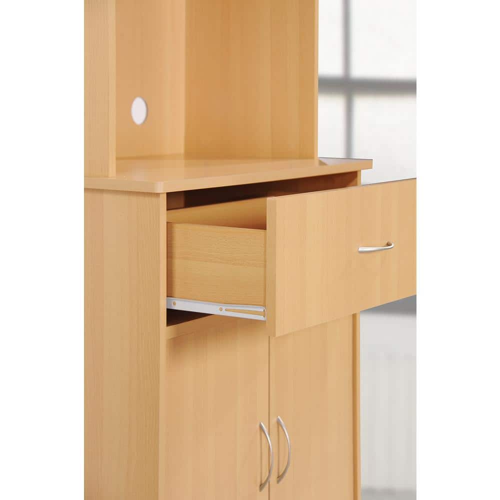 Elegant Cherry Wood Kitchen China Cabinet with Microwave Shelf and Storage