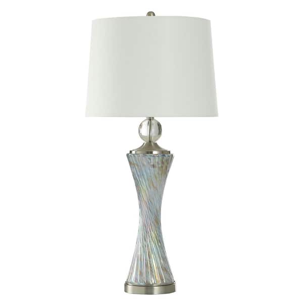 StyleCraft Iridescent Table Lamp with White Linen Shade 37 in.