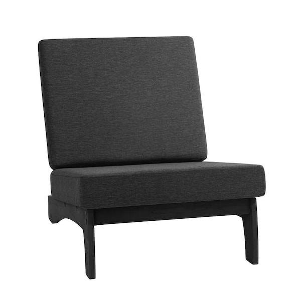 Black Solid Wood Frame Armless Chairs with Removable Dark Gray Cushions (Set of 2)