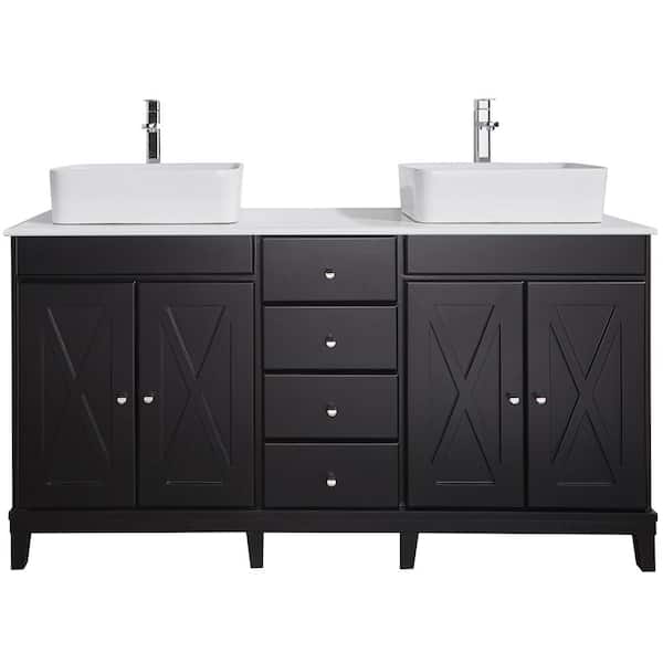 OVE Decors Aspen 60 in. W x 21 in. D Vanity in Espresso with Marble Vanity Top in White with White Basin
