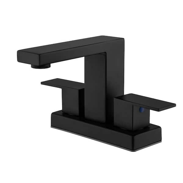 4 in. Centerset Double Handle Bathroom Faucet 3 Hole Stainless Steel Vanity Sink Taps in Matte Black