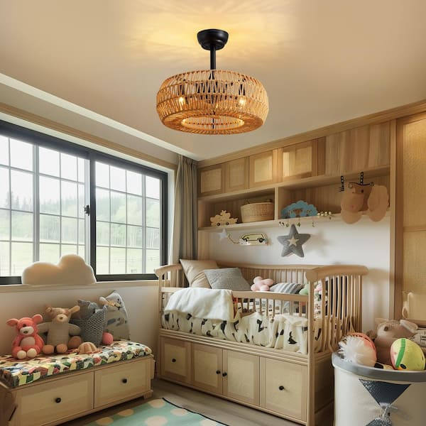 20 in. Indoor Brown Bohemian Rattan Caged 7-Blades Ceiling Fan with Remote for Bedroom Living Room