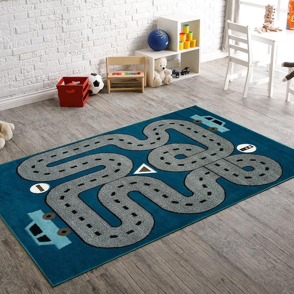 Playful Light Blue / Soft Blue 4 ft. x 6 ft. Indoor Area Rug